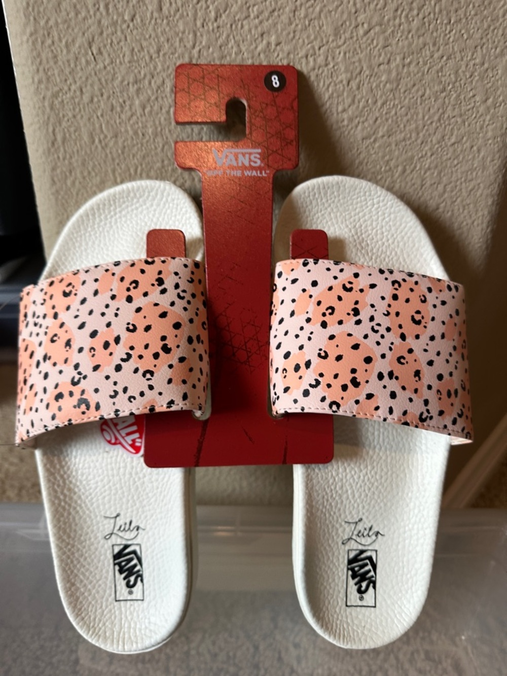 Vans Pink and Black Speckled Slide Sandals